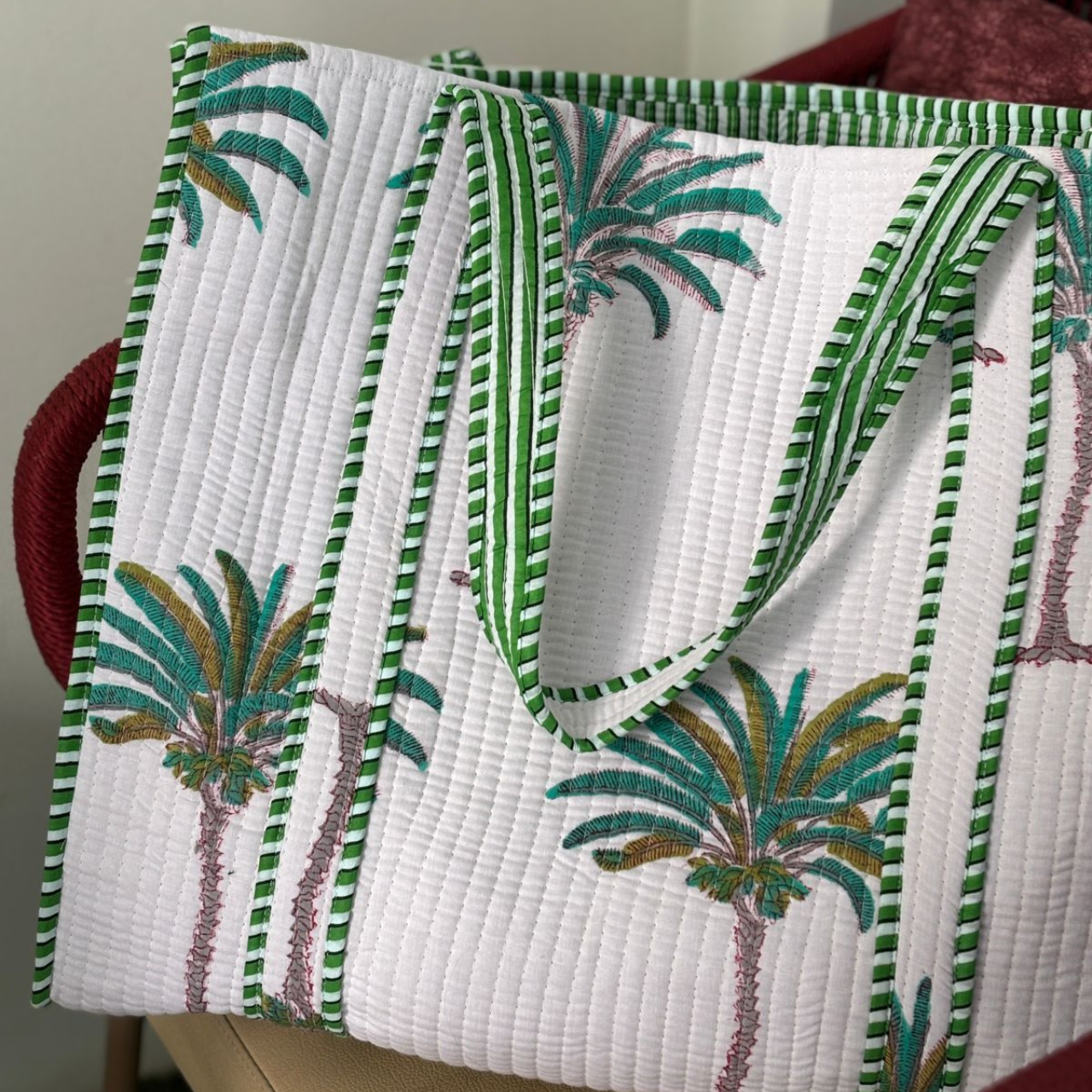 white and green Palm Tree Tote
