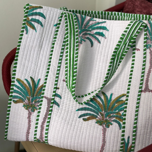 white and green Palm Tree Tote