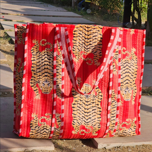 Tiger Roar Tote -  Burgundy and Cranberry