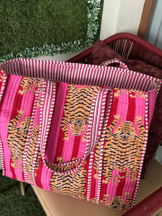 Tiger Roar Tote -  Burgundy and Cranberry